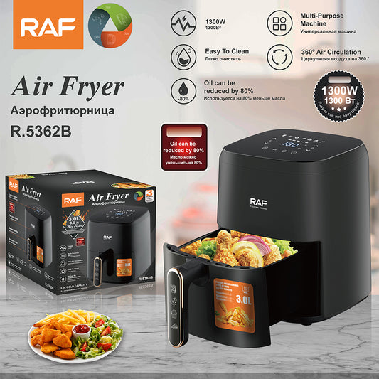 RAF 3L Compact Digital Air Fryer (R.5362) – 1300W Oil-Free Non-Stick Cooker with Smart Touch Screen