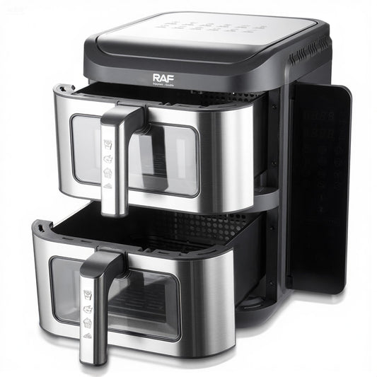 RAF 12L Dual Basket Commercial-Grade Air Fryer (R.5280) – 2800W High-Power Stainless Steel Dual Cooker