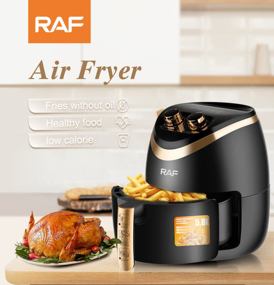 RAF 5.8L Updated Digital Air Fryer (R.5232) – 1500W Oil-Free Smart Oven & Grill – Stainless Steel Edition