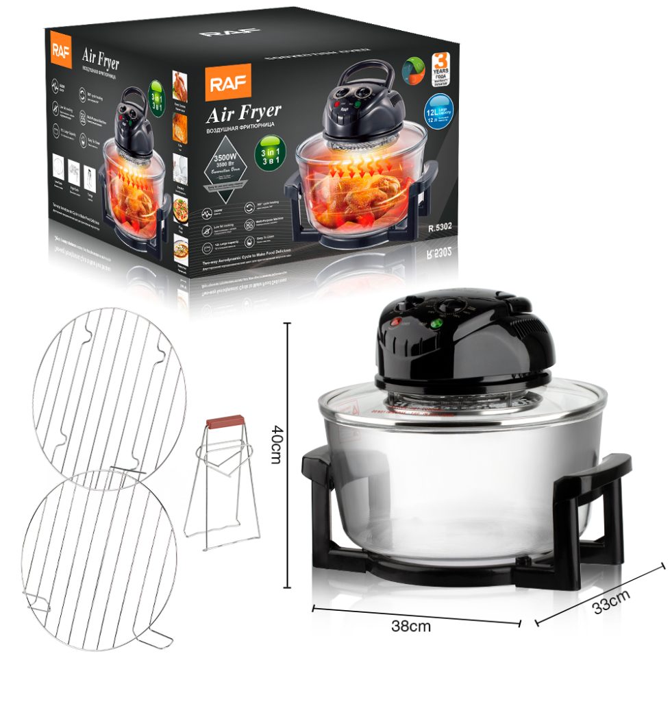 RAF 12L Digital 3-in-1 Glass Halogen Oven & Air Fryer (R.5302) – 1300W/3500W High-Speed Desktop Cooker