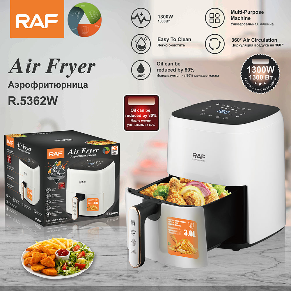 RAF 3L Compact Digital Air Fryer (R.5362) – 1300W Oil-Free Non-Stick Cooker with Smart Touch Screen