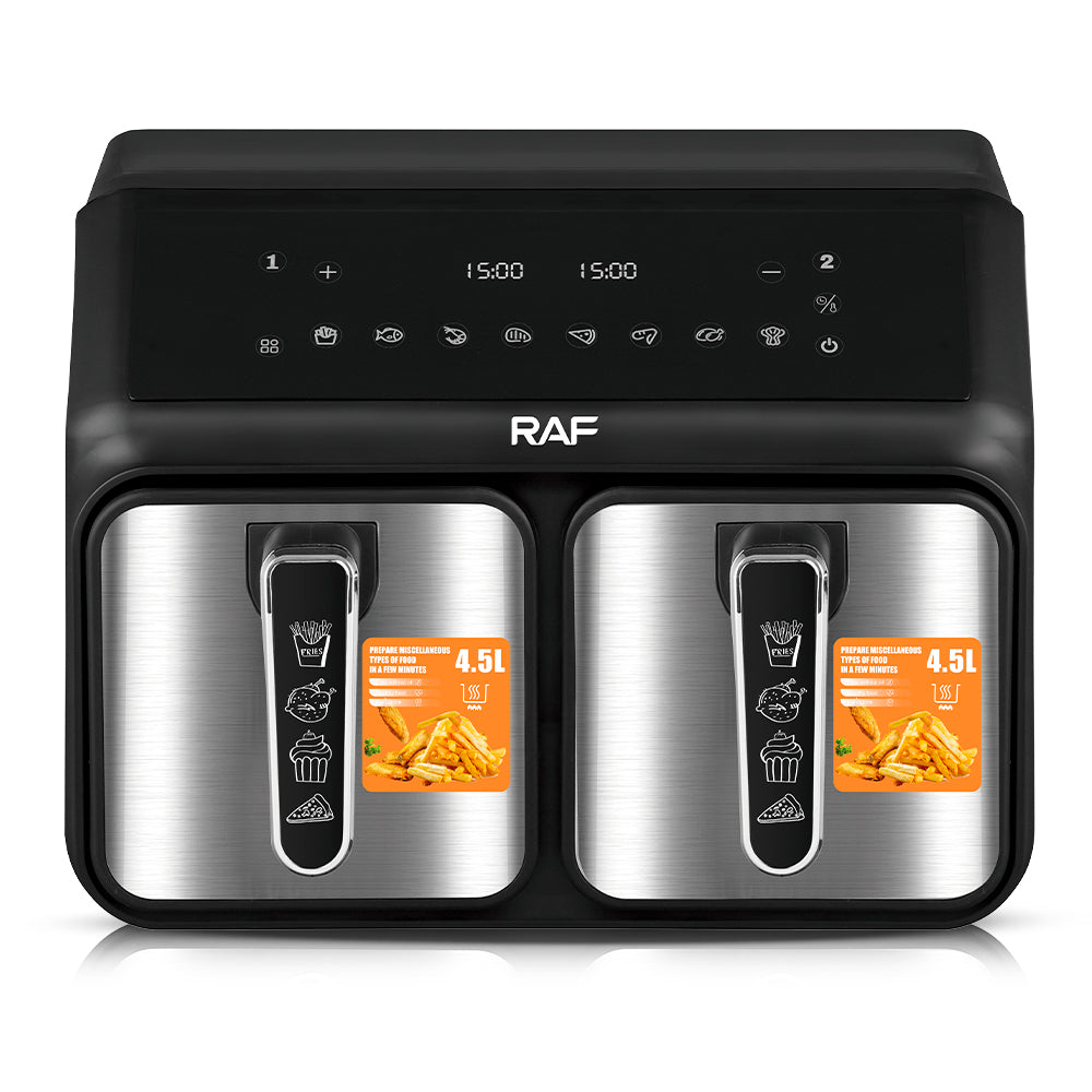 RAF 9L Double Basket Digital Air Fryer (4.5L + 4.5L) – 2200W High-Power Smart Cooker – Model R.5377