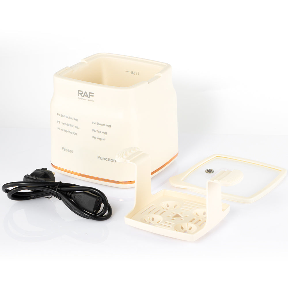 Digital Display Egg Boiler RAF R.0051  – 6 Function Electric Egg Cooker with Food-Grade PP, Auto Shut-Off & Precision Control