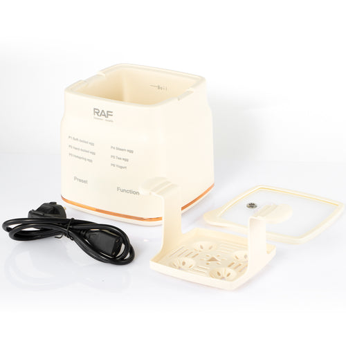 Digital Display Egg Boiler RAF R.0051  – 6 Function Electric Egg Cooker with Food-Grade PP, Auto Shut-Off & Precision Control