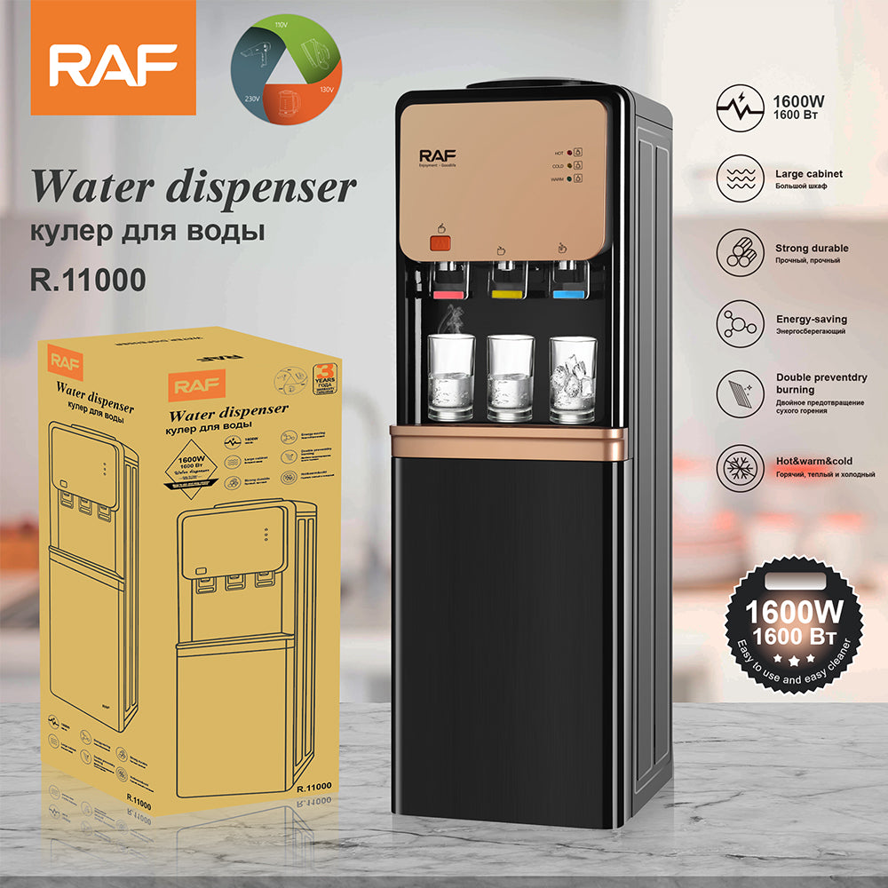 RAF R.11000 Triple-Temp Standing Water Dispenser – 1600W High-Power Hot, Cold & Normal Water Cooler (Floor Standing, Slim Design)