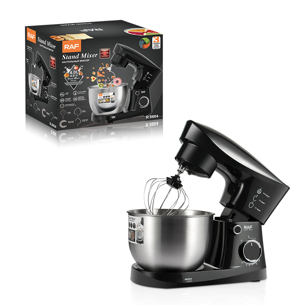 RAF R.6604 Stand Mixer 4L – 1500W Heavy Duty 3-in-1 Baking & Dough Mixer (10-Speed, Stainless Steel)