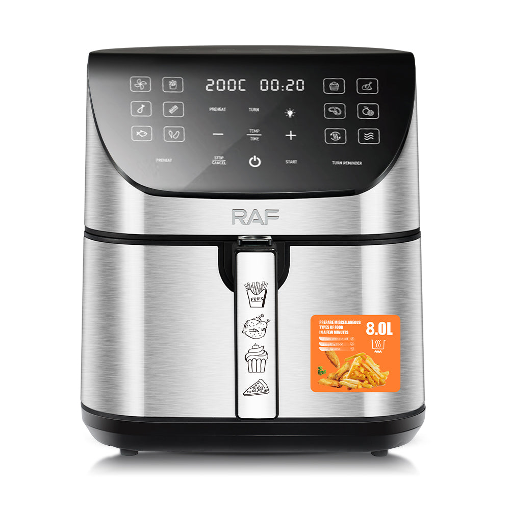 RAF 8.0L Double Pot Digital Air Fryer with Visible Window (R.5388) – 1700W Dual Basket Smart Cooker