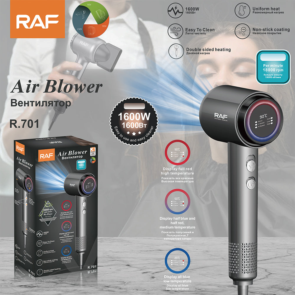 Professional HD Display Hair Dryer RAF R.701 – Fast Drying & Ionic Hair Care