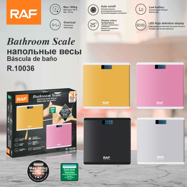 Digital Bathroom Scale 180KG RAF R.10036 – LED Body Weight Scale with Temperature Display and Auto On/Off