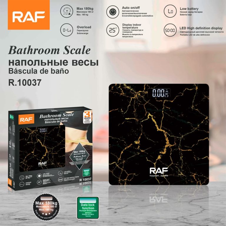 Digital Glass Body Weight Scale RAF R.10037 – 180KG Personal Electronic Bathroom Scale with LED Display and Temperature Monitor