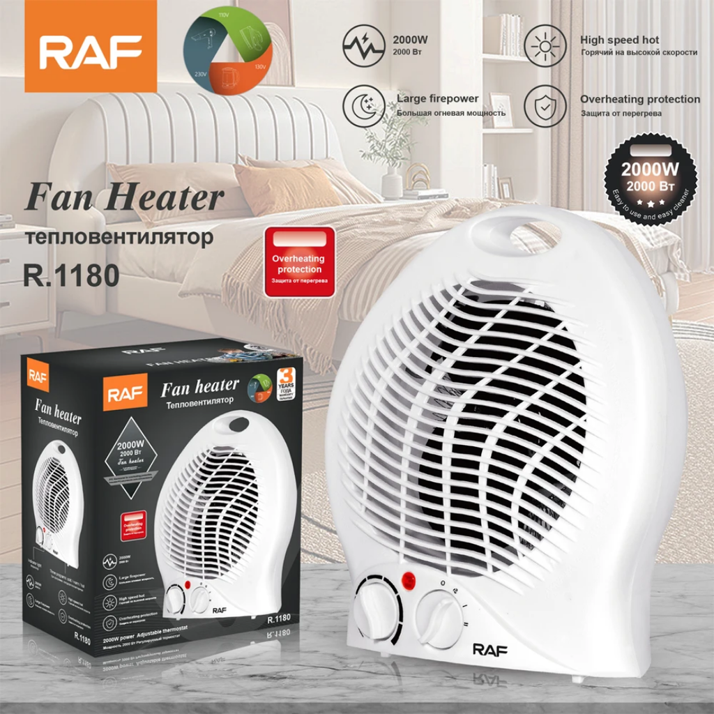 RAF R.1180 Portable Fan Heater – 2000W High-Speed Hot Air Room Heater with Overheating Protection & Adjustable Thermostat