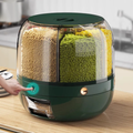 ZR2121 6Grid Rotating Cereal & Grain Dispenser – 360° Moisture-Proof Dry Food Storage Organizer with One-Button Measuring