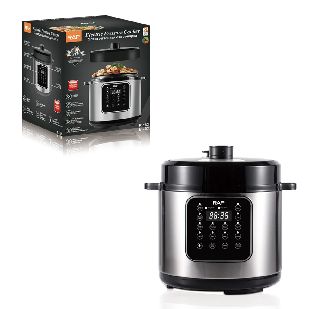 RAF R.183 6L Electric Pressure Cooker 1000W – Smart Digital Multicooker, Stainless Steel, Fast Cooking