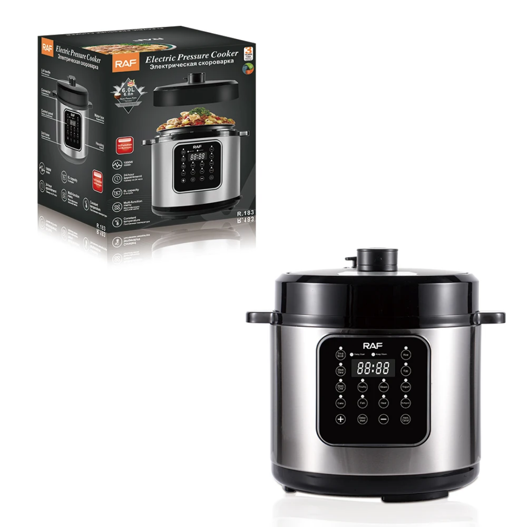 RAF R.183 6L Electric Pressure Cooker 1000W – Smart Digital Multicooker, Stainless Steel, Fast Cooking