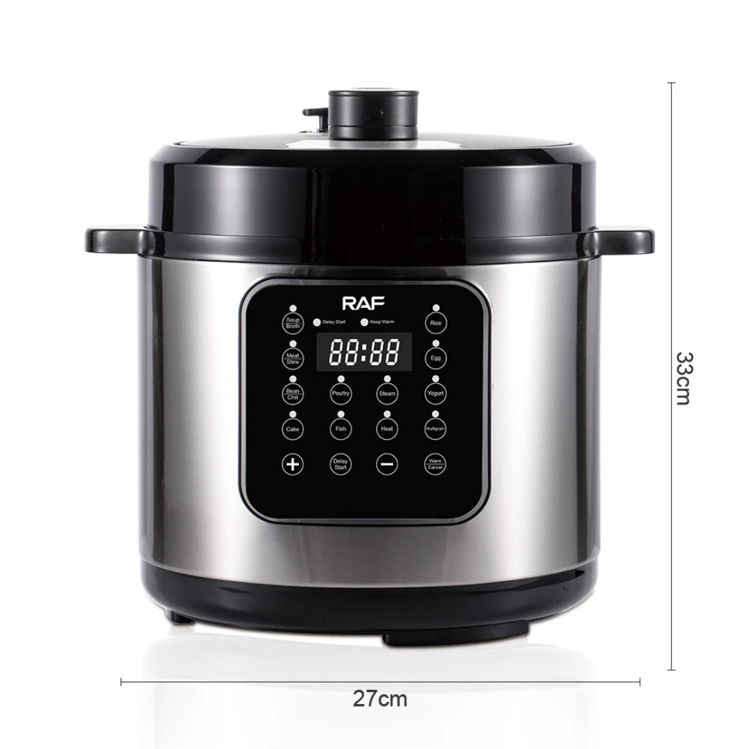 RAF R.183 6L Electric Pressure Cooker 1000W – Smart Digital Multicooker, Stainless Steel, Fast Cooking