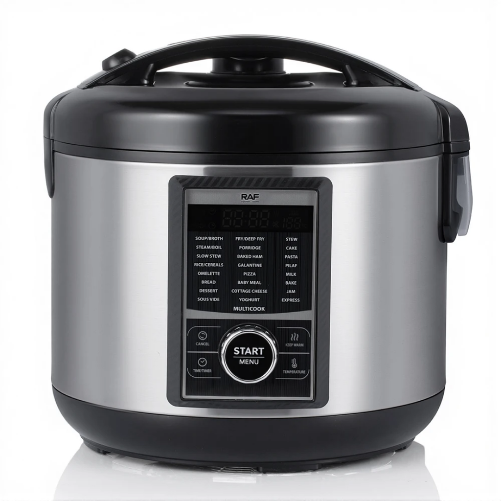RAF R.0112 5L Electric Rice Cooker – Stainless Steel Smart Multicooker, Digital Timer, Multi-Function