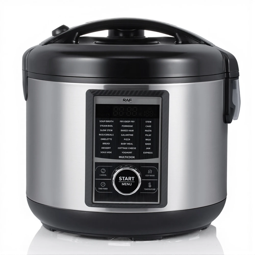 RAF R.0112 5L Electric Rice Cooker – Stainless Steel Smart Multicooker, Digital Timer, Multi-Function