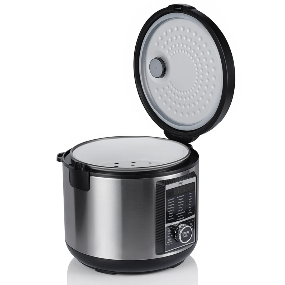 RAF R.0112 5L Electric Rice Cooker – Stainless Steel Smart Multicooker, Digital Timer, Multi-Function
