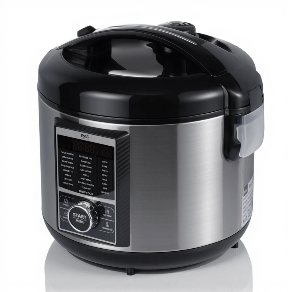 RAF R.0112 5L Electric Rice Cooker – Stainless Steel Smart Multicooker, Digital Timer, Multi-Function