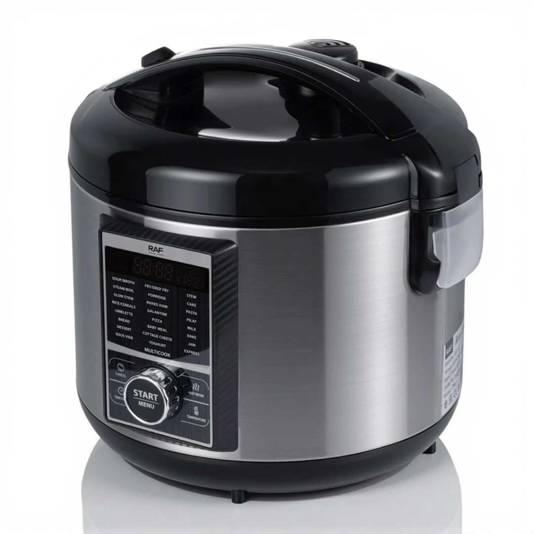 RAF R.0112 5L Electric Rice Cooker – Stainless Steel Smart Multicooker, Digital Timer, Multi-Function