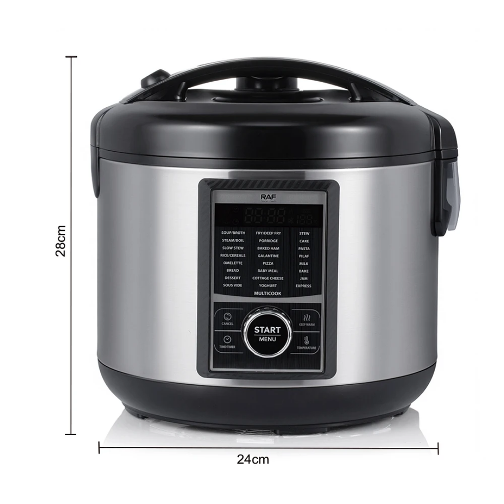 RAF R.0112 5L Electric Rice Cooker – Stainless Steel Smart Multicooker, Digital Timer, Multi-Function