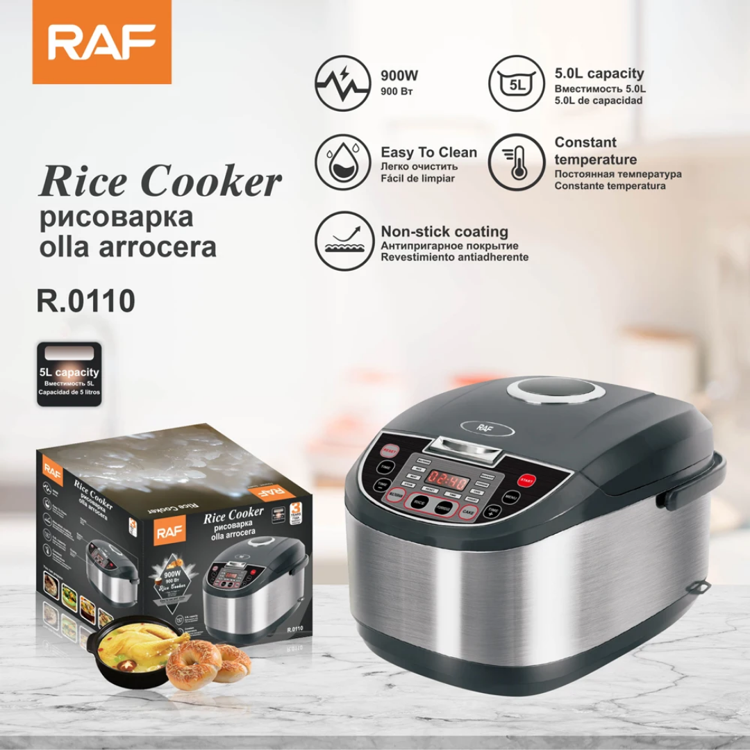 RAF R.0110 5L Electric Rice Cooker 900W – Large Capacity Digital Multicooker, Non-Stick Pot, Keep Warm