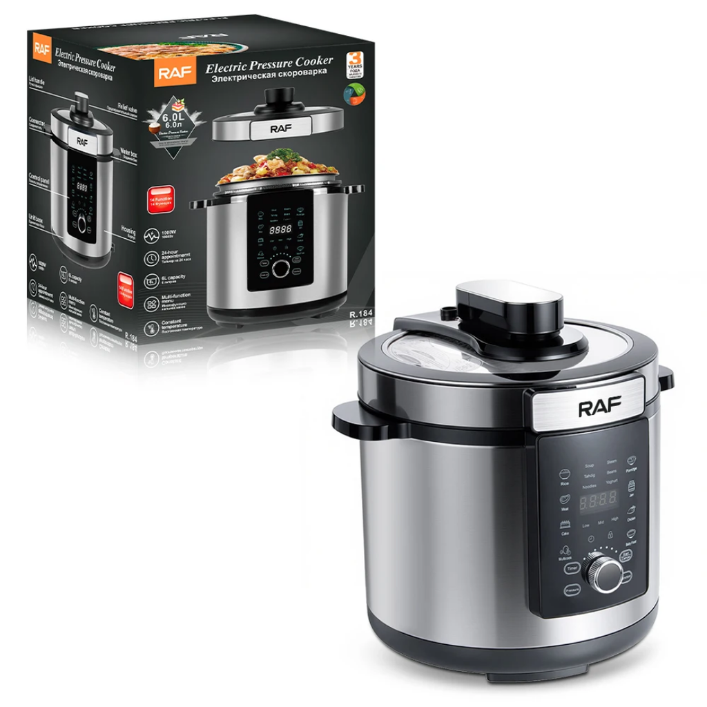 RAF R.184 6L Smart Air Fryer Pressure Cooker – Multi-Function Digital Multicooker, Stainless Steel, 1700W