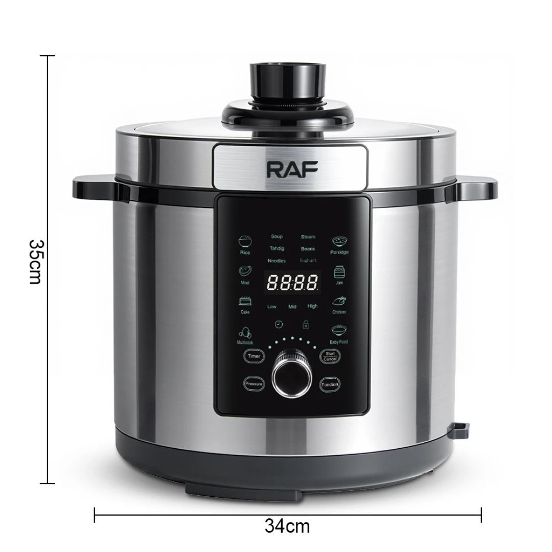 RAF R.184 6L Smart Air Fryer Pressure Cooker – Multi-Function Digital Multicooker, Stainless Steel, 1700W