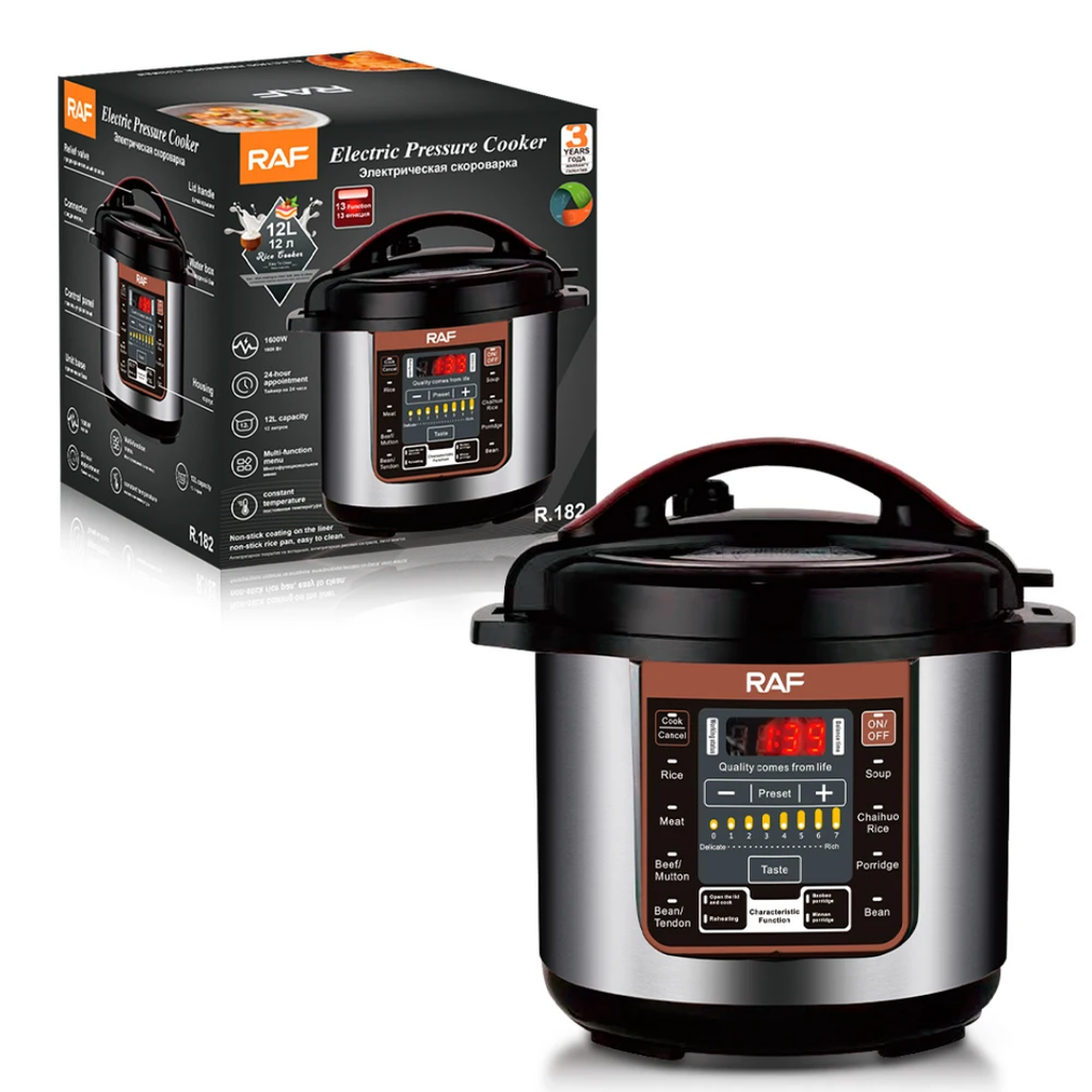 RAF R.182 12L Electric Pressure Cooker 1600W – Smart Programmable Multicooker, Large Capacity, Non-Stick Pot