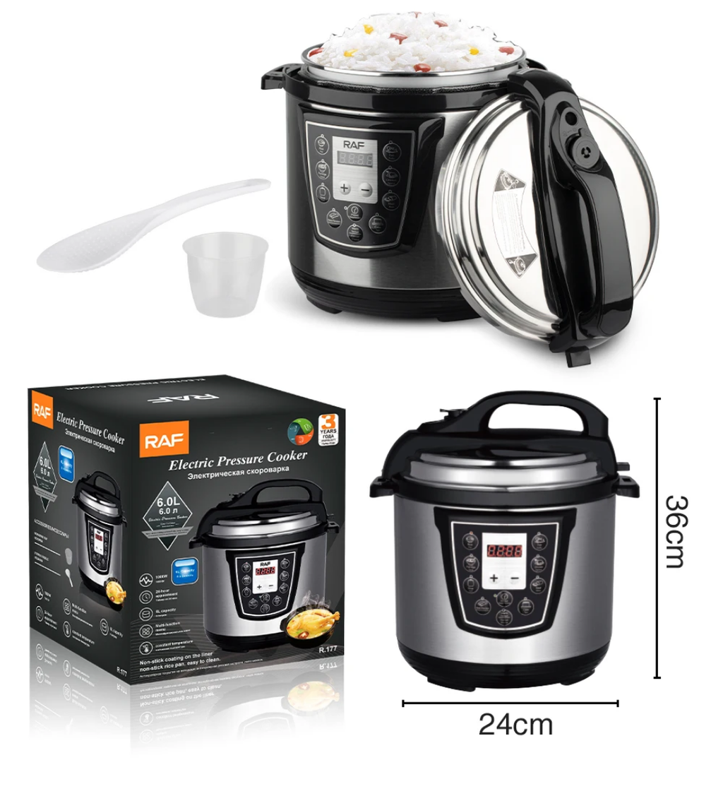 RAF R.177 6L Electric Pressure Cooker 1000W – Smart Programmable Multicooker with 24-Hour Timer, Non-Stick Pot