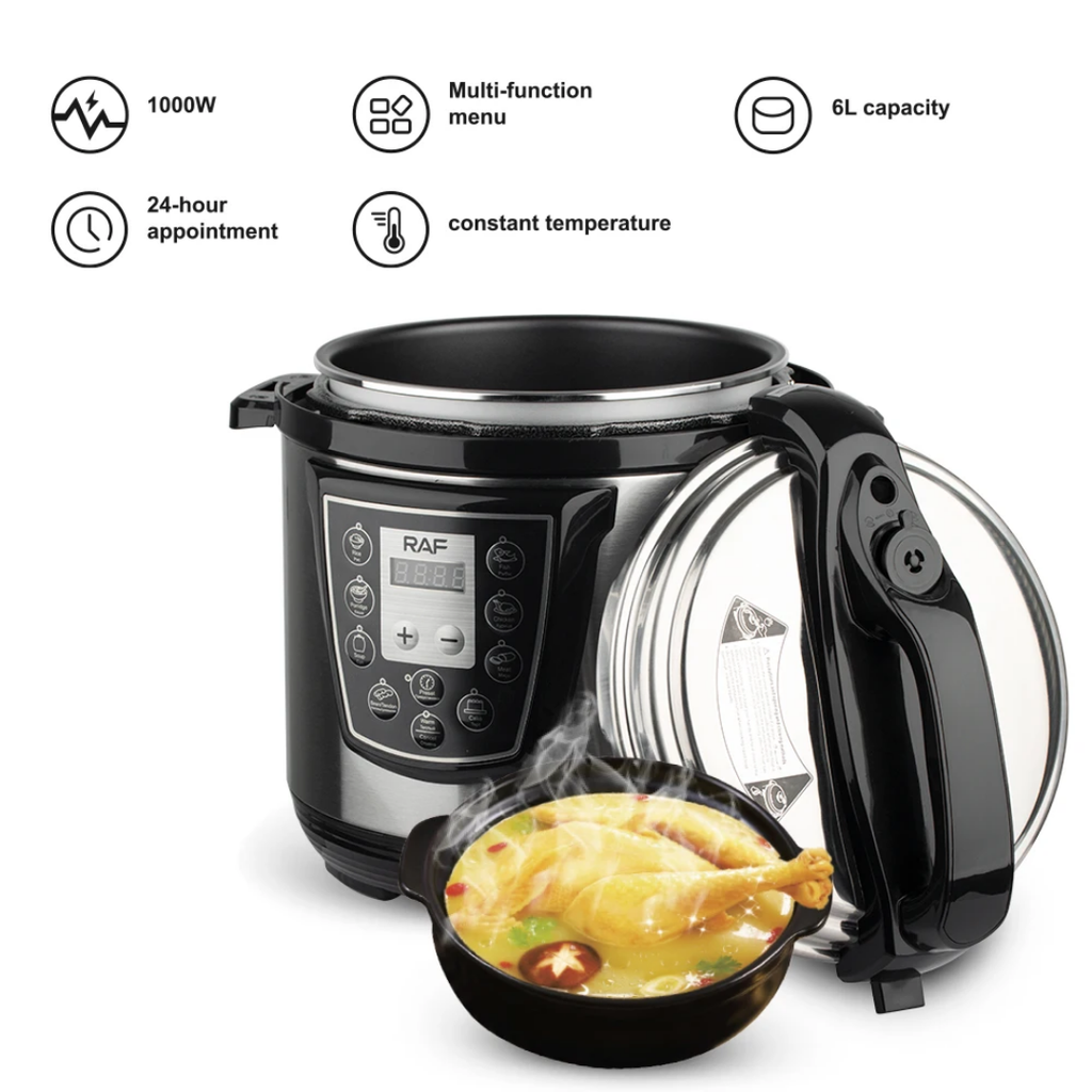 RAF R.177 6L Electric Pressure Cooker 1000W – Smart Programmable Multicooker with 24-Hour Timer, Non-Stick Pot