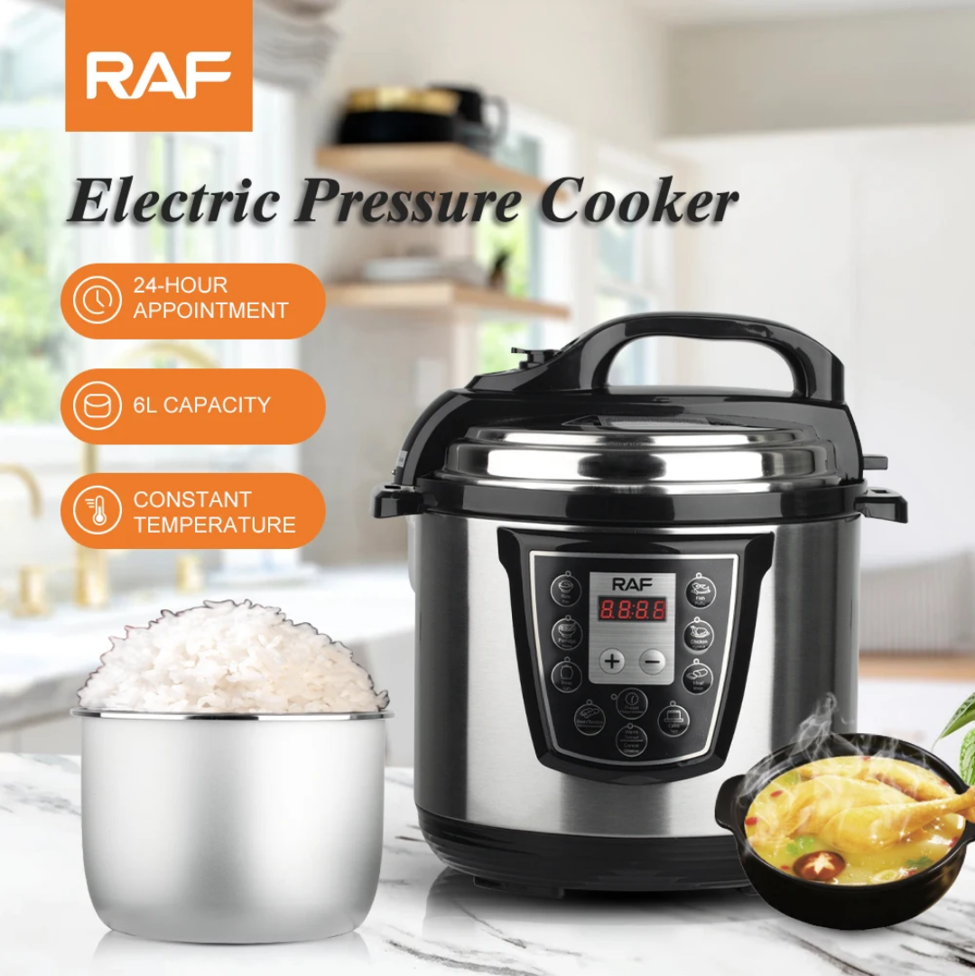 RAF R.177 6L Electric Pressure Cooker 1000W – Smart Programmable Multicooker with 24-Hour Timer, Non-Stick Pot