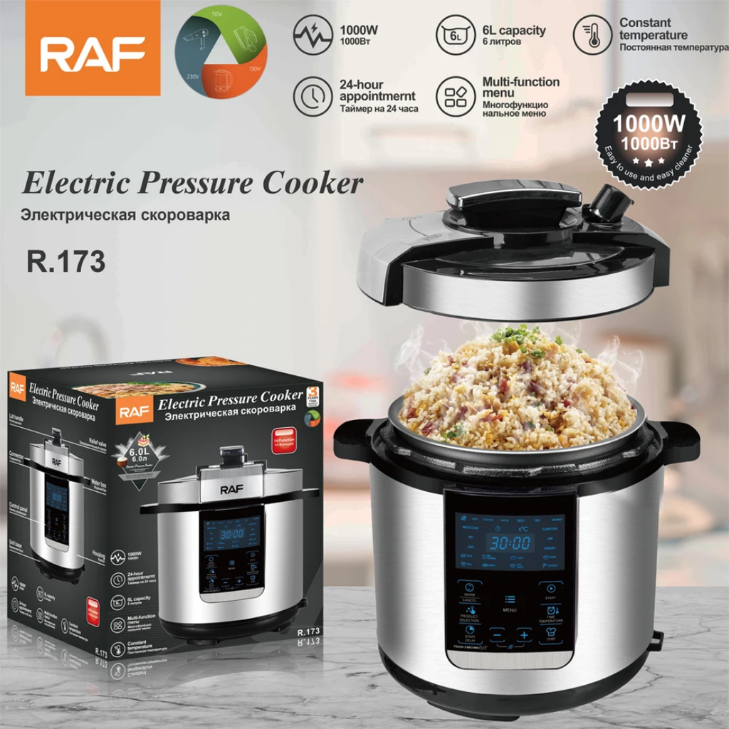RAF R.173 6L Smart Electric Rice Cooker 1000W – Programmable Digital Multicooker, Non-Stick Pot