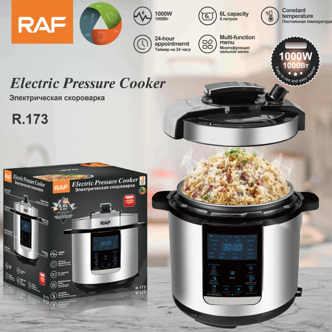RAF R.173 6L Smart Electric Rice Cooker 1000W – Programmable Digital Multicooker, Non-Stick Pot