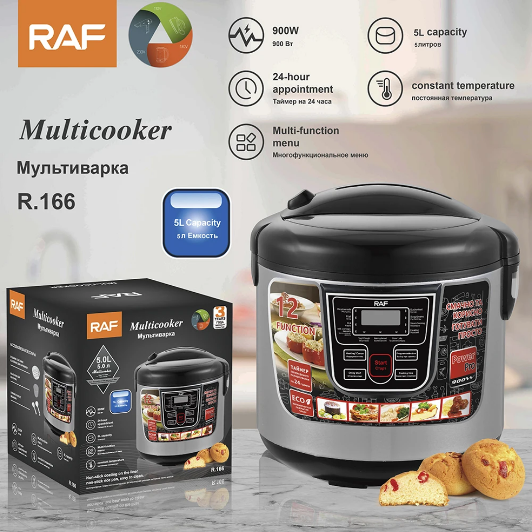 RAF R.166 5L Smart Electric Rice Cooker 700W – Health-Preserving Multicooker with LED Display