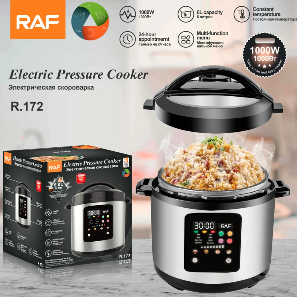 RAF R.172 6L Smart Electric Rice Cooker 220V – Programmable Slow & Pressure Cooker, Non-Stick Pot