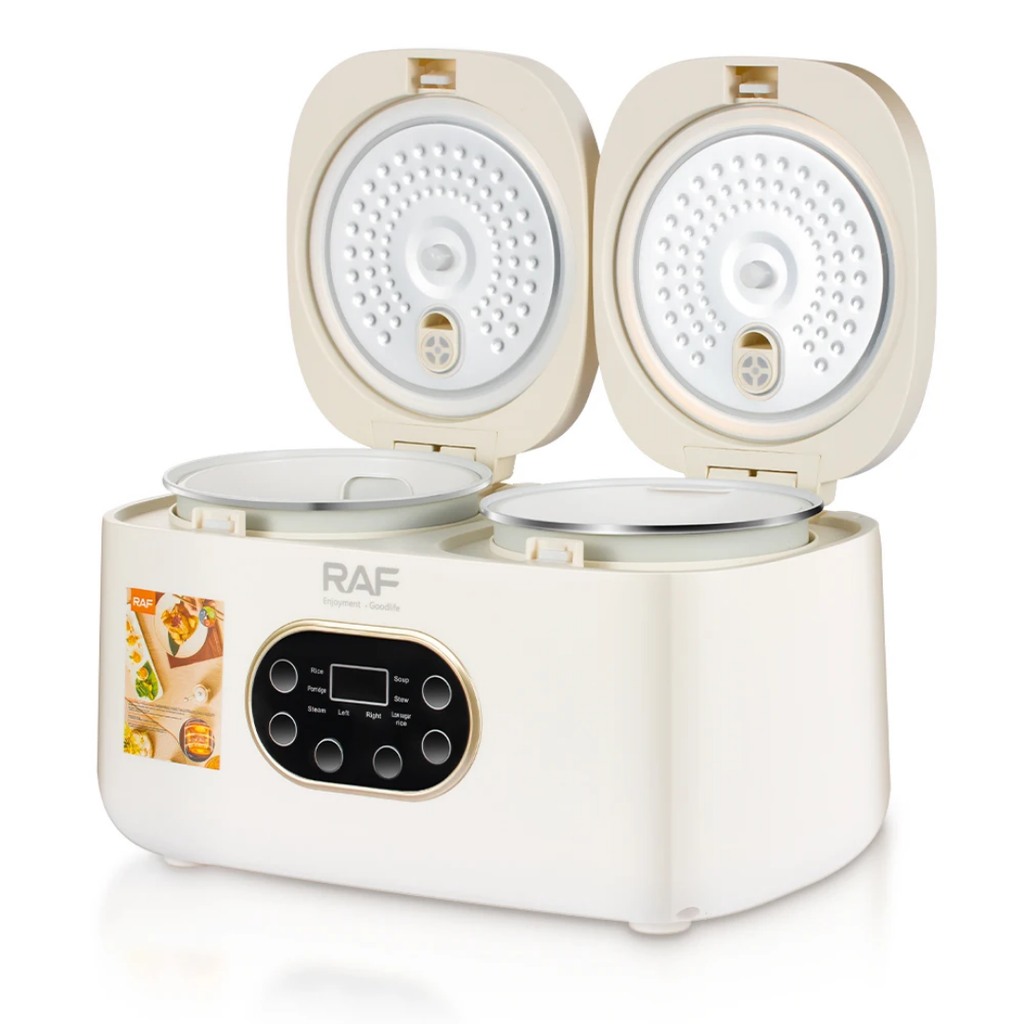 RAF R.5419 Dual 2-Pot Electric Rice Cooker 800W– Smart Programmable Double Slow Cooker & Food Warmer