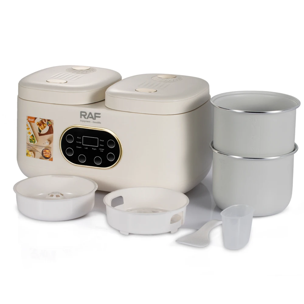 RAF R.5419 Dual 2-Pot Electric Rice Cooker 800W– Smart Programmable Double Slow Cooker & Food Warmer