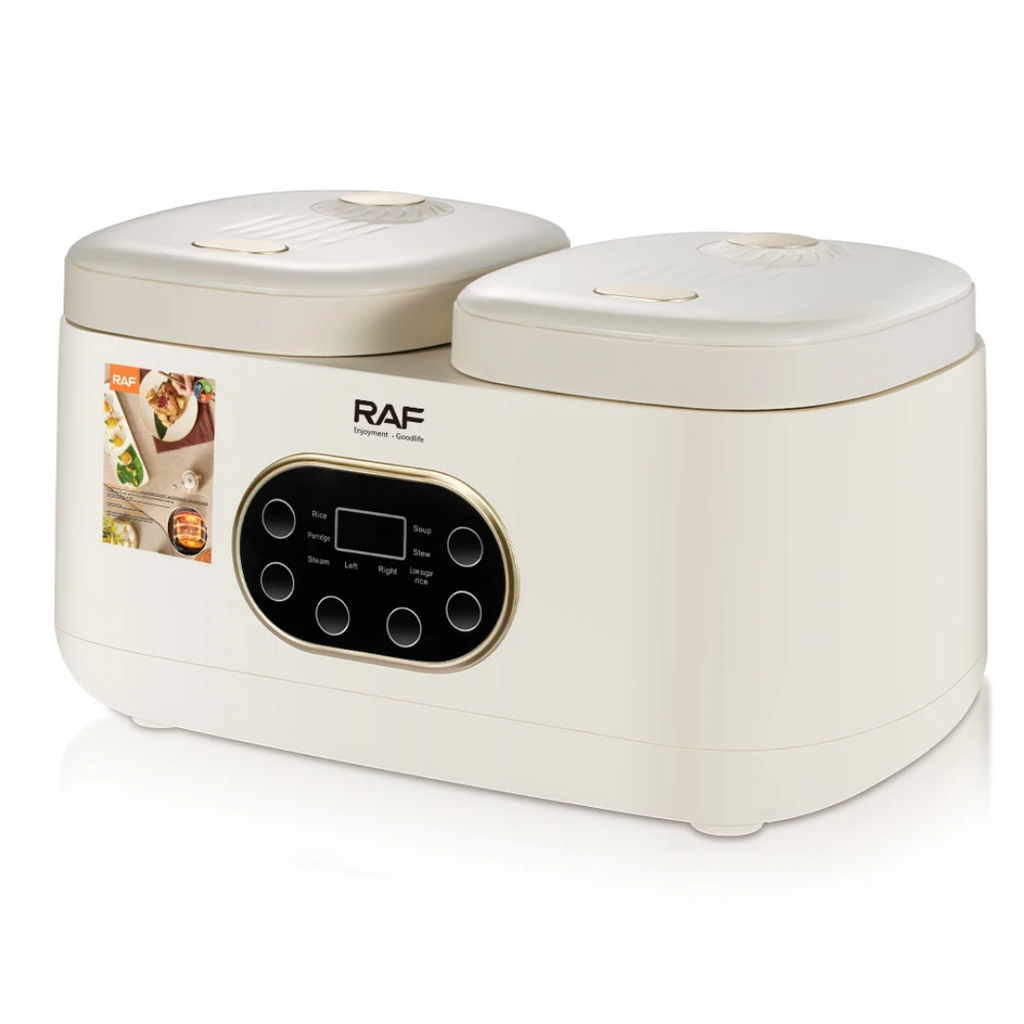 RAF R.5419 Dual 2-Pot Electric Rice Cooker 800W– Smart Programmable Double Slow Cooker & Food Warmer