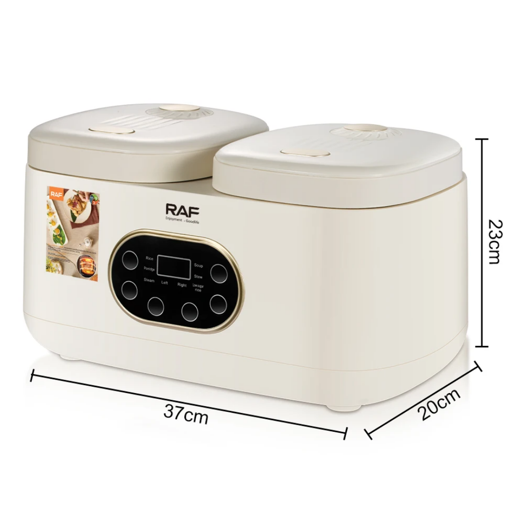RAF R.5419 Dual 2-Pot Electric Rice Cooker 800W– Smart Programmable Double Slow Cooker & Food Warmer