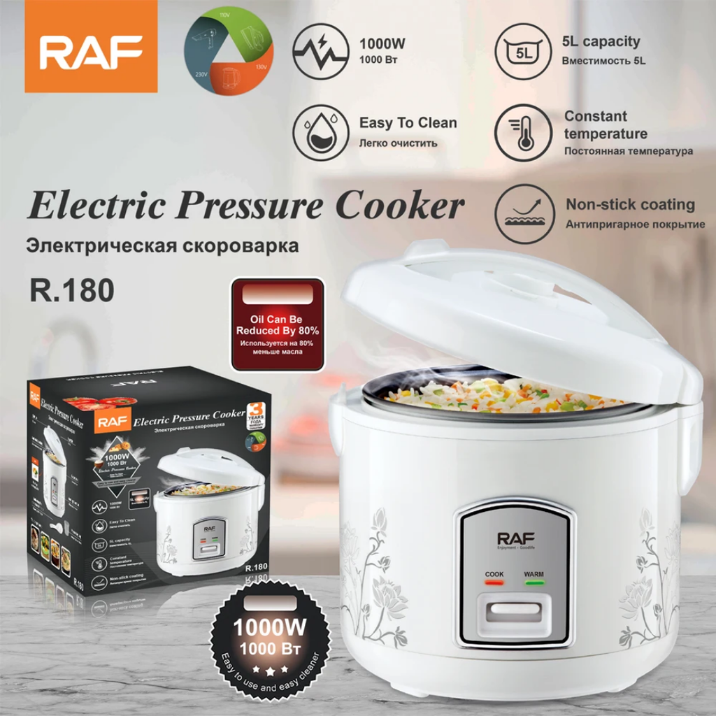 RAF R.180 5L Smart Electric Rice Cooker – Programmable Pressure & Slow Cooker, Non-Stick Pot