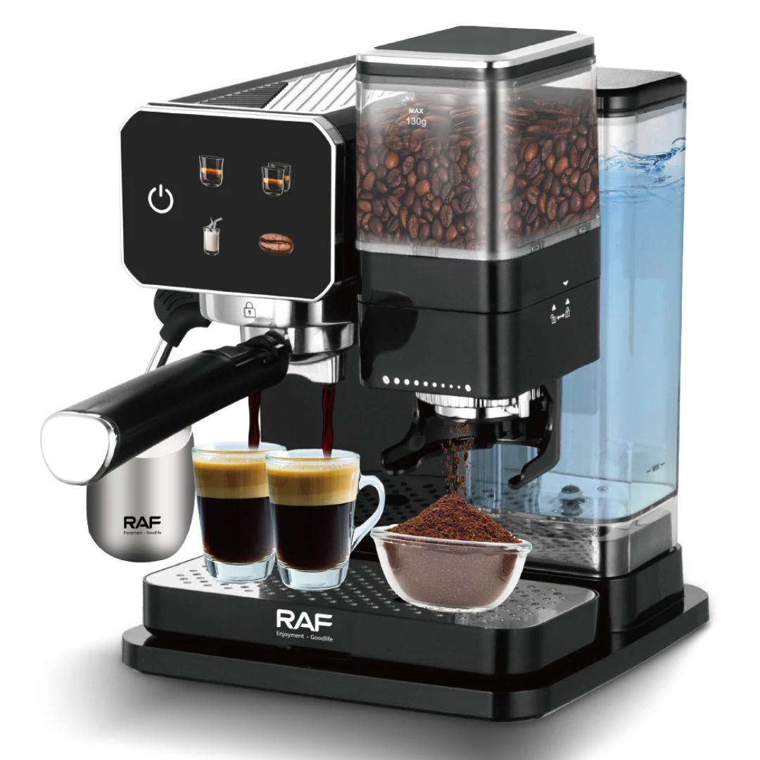 Automatic Espresso Machine RAF R.0204 – Smart 5-in-1 Coffee Maker with Built-In Grinder and 15-Bar Pressure System