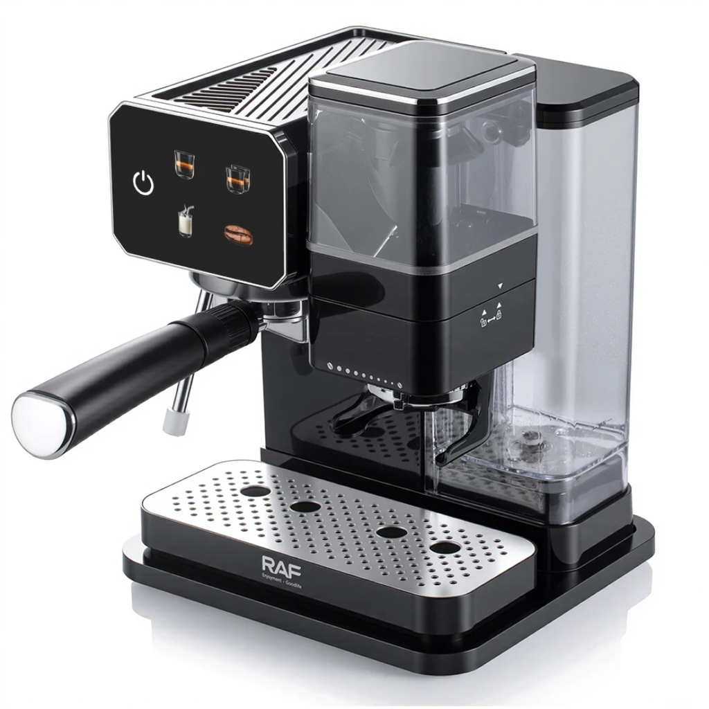 Automatic Espresso Machine RAF R.0204 – Smart 5-in-1 Coffee Maker with Built-In Grinder and 15-Bar Pressure System