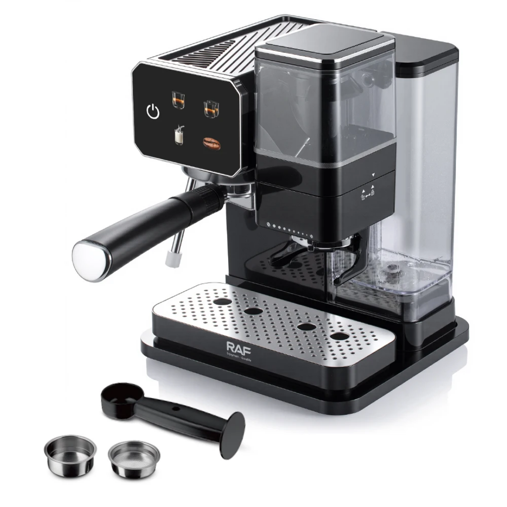 Automatic Espresso Machine RAF R.0204 – Smart 5-in-1 Coffee Maker with Built-In Grinder and 15-Bar Pressure System