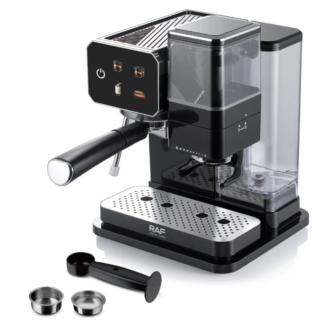 Automatic Espresso Machine RAF R.0204 – Smart 5-in-1 Coffee Maker with Built-In Grinder and 15-Bar Pressure System