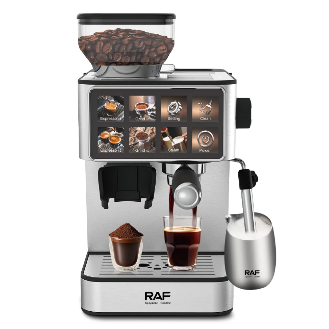 Commercial Smart Espresso Machine. RAF R.0206 - Dual Boiler Coffee Maker with Touchscreen and Automatic Milk Frother
