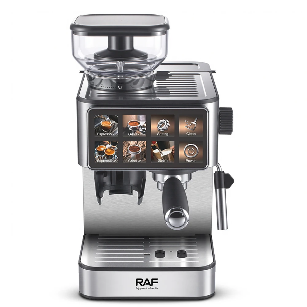 Commercial Smart Espresso Machine. RAF R.0206 - Dual Boiler Coffee Maker with Touchscreen and Automatic Milk Frother