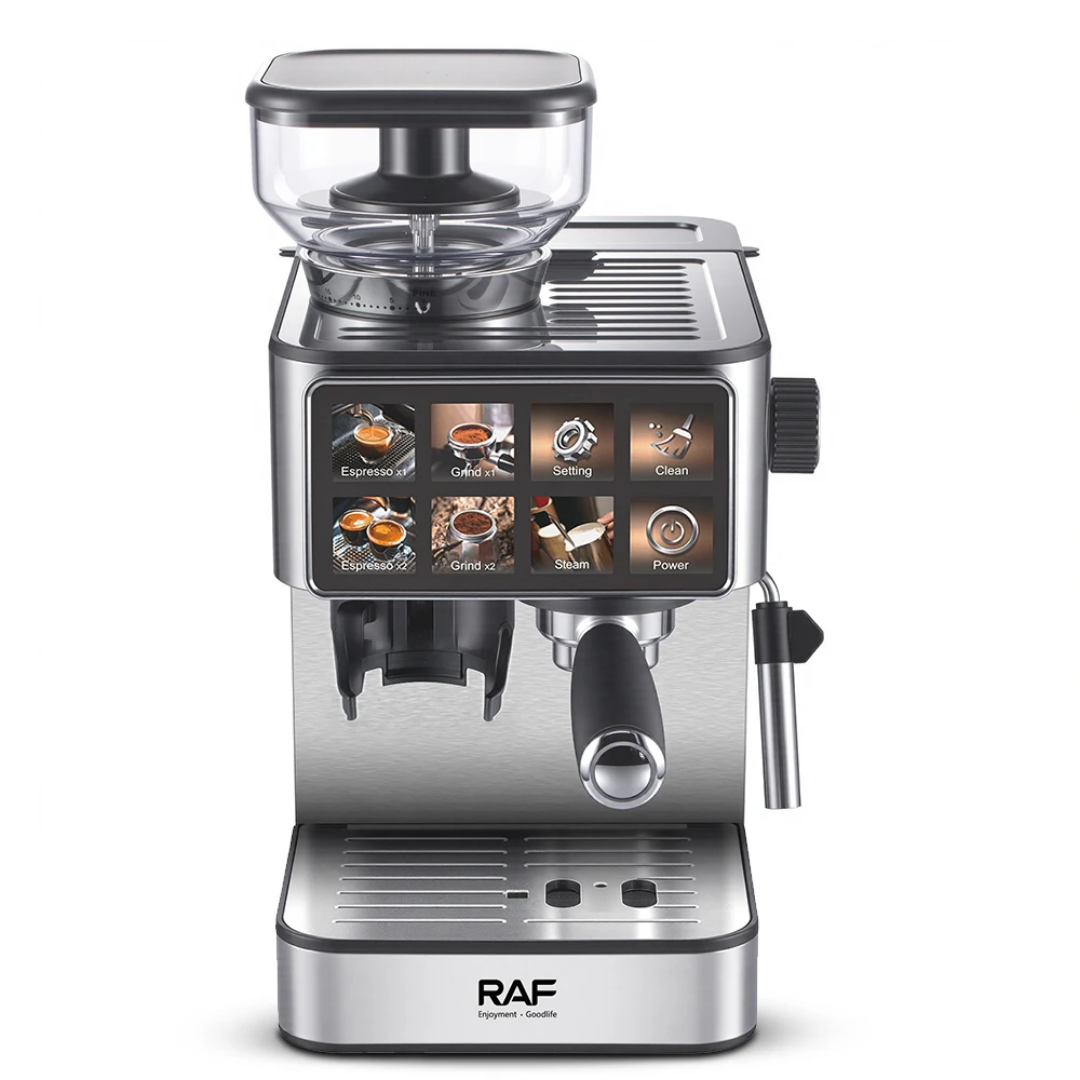 Commercial Smart Espresso Machine. RAF R.0206 - Dual Boiler Coffee Maker with Touchscreen and Automatic Milk Frother