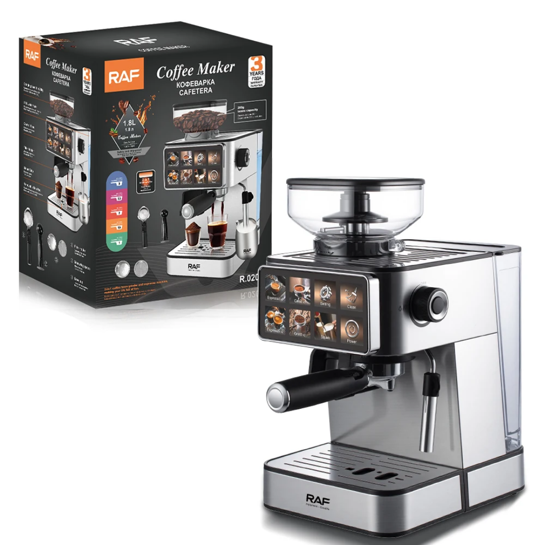 Commercial Smart Espresso Machine. RAF R.0206 - Dual Boiler Coffee Maker with Touchscreen and Automatic Milk Frother