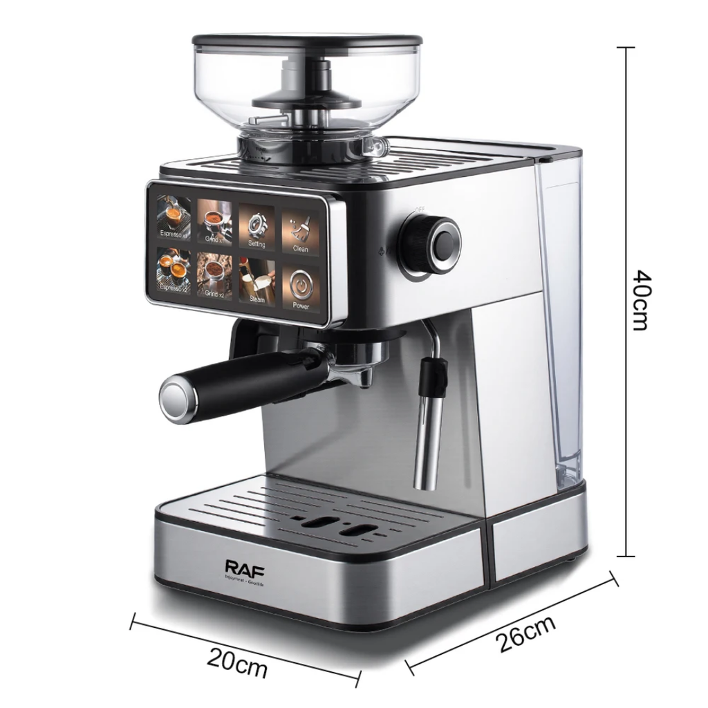 Commercial Smart Espresso Machine. RAF R.0206 - Dual Boiler Coffee Maker with Touchscreen and Automatic Milk Frother